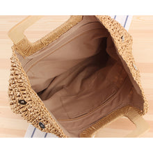 Load image into Gallery viewer, Retro Hand-Woven Bag Large Capacity Portable Hollow Out Cutout Straw Bag Seaside Vacation Beach Bag
