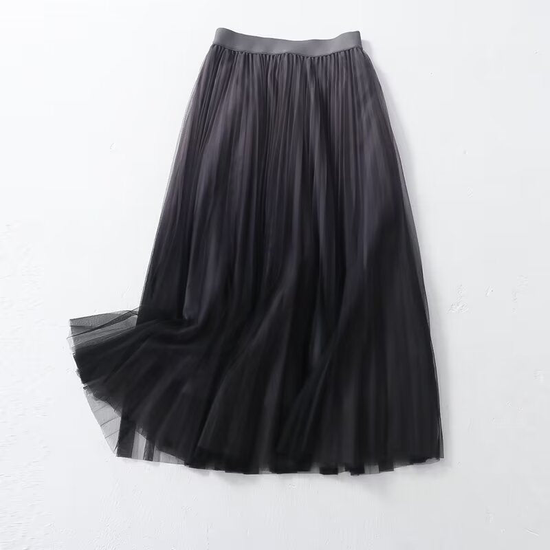 Gradient Color Large Swing Skirt Korean Women Clothing Summer Pastoral Mesh Skirt