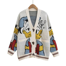 Load image into Gallery viewer, Cartoon Brocade Sweater Coat Women Autumn Winter Lazy Wind Loose Outer Wear All Match Knitted Cardigan
