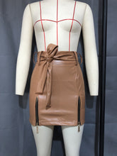 Load image into Gallery viewer, Leather Skirt Faux Leather Sexy Lace up Zipper High Waist Sheath Skirt
