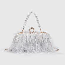 Load image into Gallery viewer, Ostrich Feather Ring Box Bag Women Pearl Chain Crossbody Single Shoulder Fluff Women Bag
