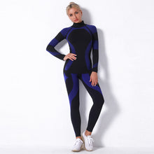 Load image into Gallery viewer, Long Sleeve Trousers Suit-Black Background Sapphire Blue
