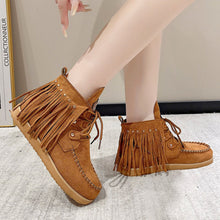 Load image into Gallery viewer, Fringe Studded Round Toe Canvas Boots
