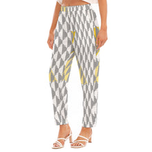 Load image into Gallery viewer, All-Over Print Women&#39;s Loose Straight-leg Pants, white, gray, and yellow print
