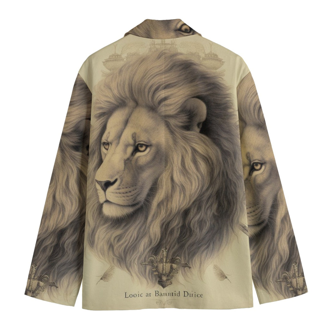 All-Over Print Men's Casual Flat Lapel Collar Blazer | 245GSM Cotton/lion