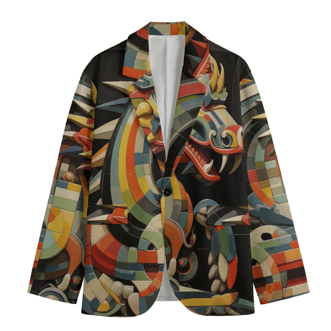 All-Over Print Men's Casual Flat Lapel Collar Blazer | 245GSM Cotton/dragon