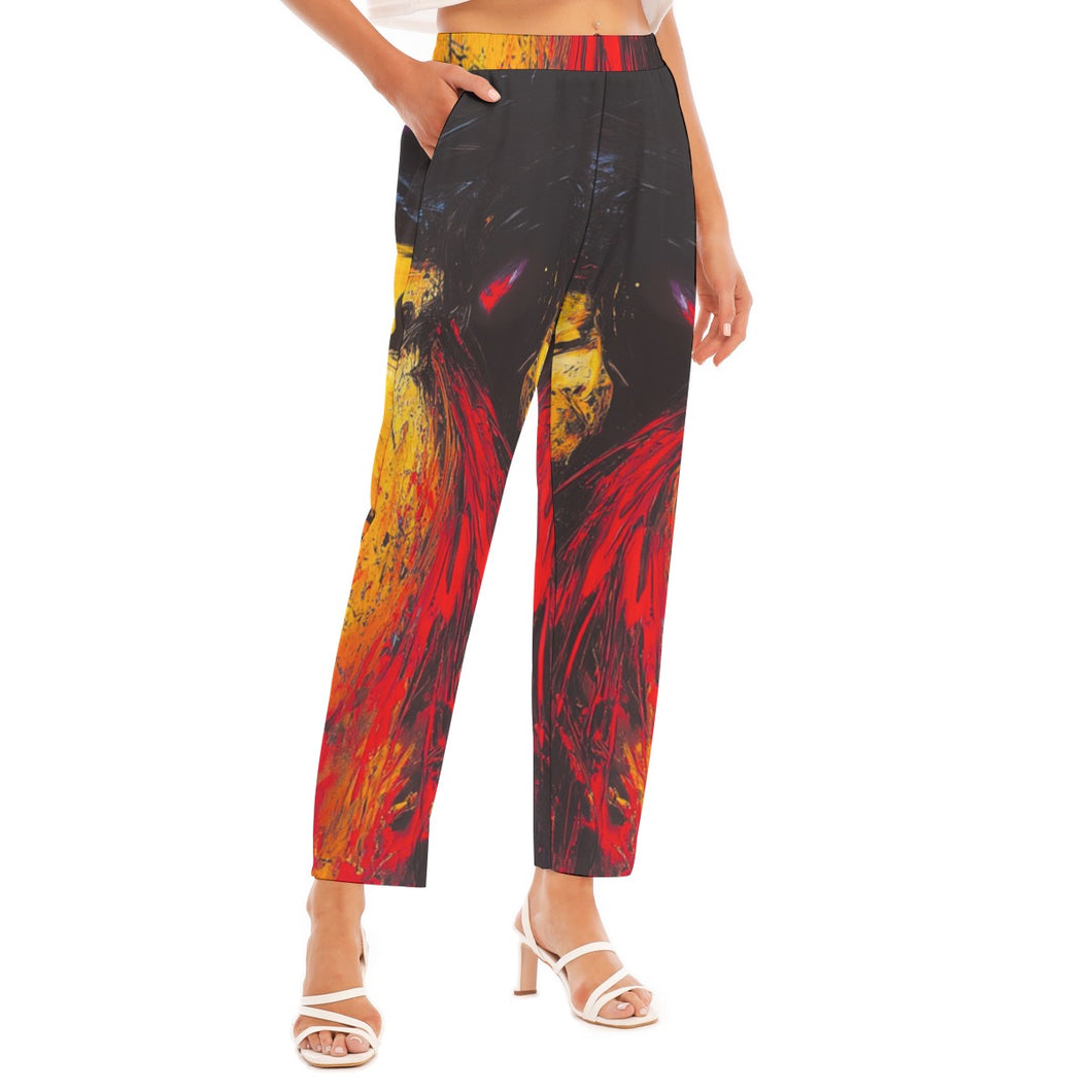 All-Over Print Women's Loose Straight-leg Pants abstract red and black