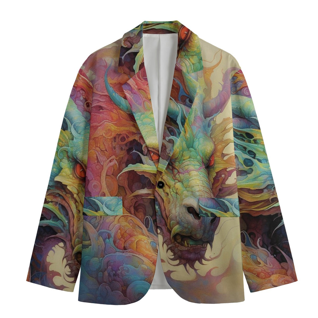 All-Over Print Men's Casual Flat Lapel Collar Blazer | 245GSM Cotton/dragon