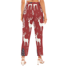 Load image into Gallery viewer, All-Over Print Women&#39;s Loose Straight-leg Pants red and white Christmas print
