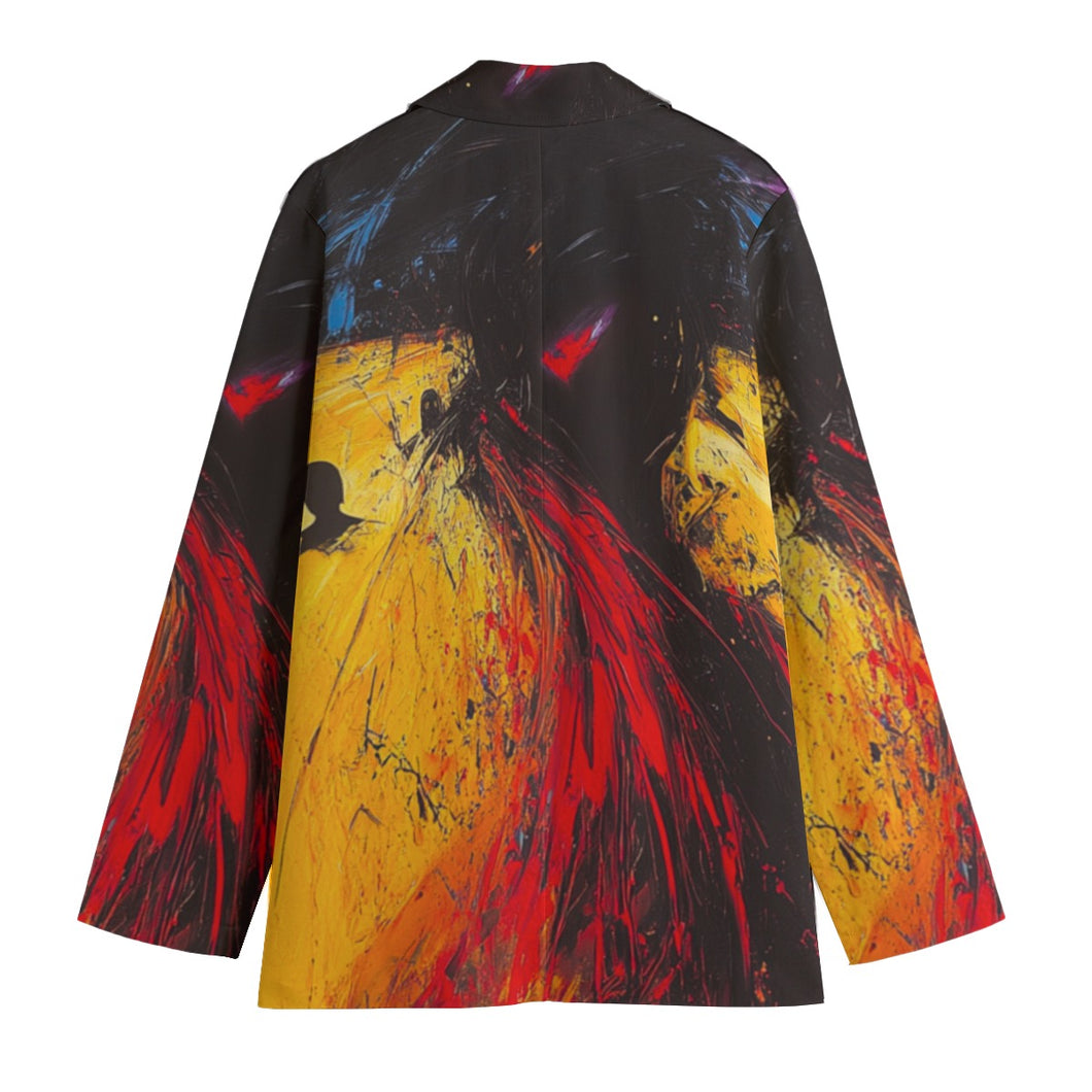 All-Over Print Women's Leisure Blazer blue red, yello  abstract print