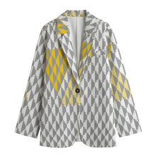 Load image into Gallery viewer, All-Over Print Women&#39;s Leisure Blazer | 245GSM Cotton white, gray, and yellow print
