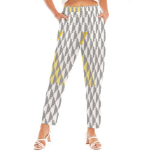 Load image into Gallery viewer, All-Over Print Women&#39;s Loose Straight-leg Pants, white, gray, and yellow print
