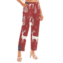 Load image into Gallery viewer, All-Over Print Women&#39;s Loose Straight-leg Pants red and white Christmas print
