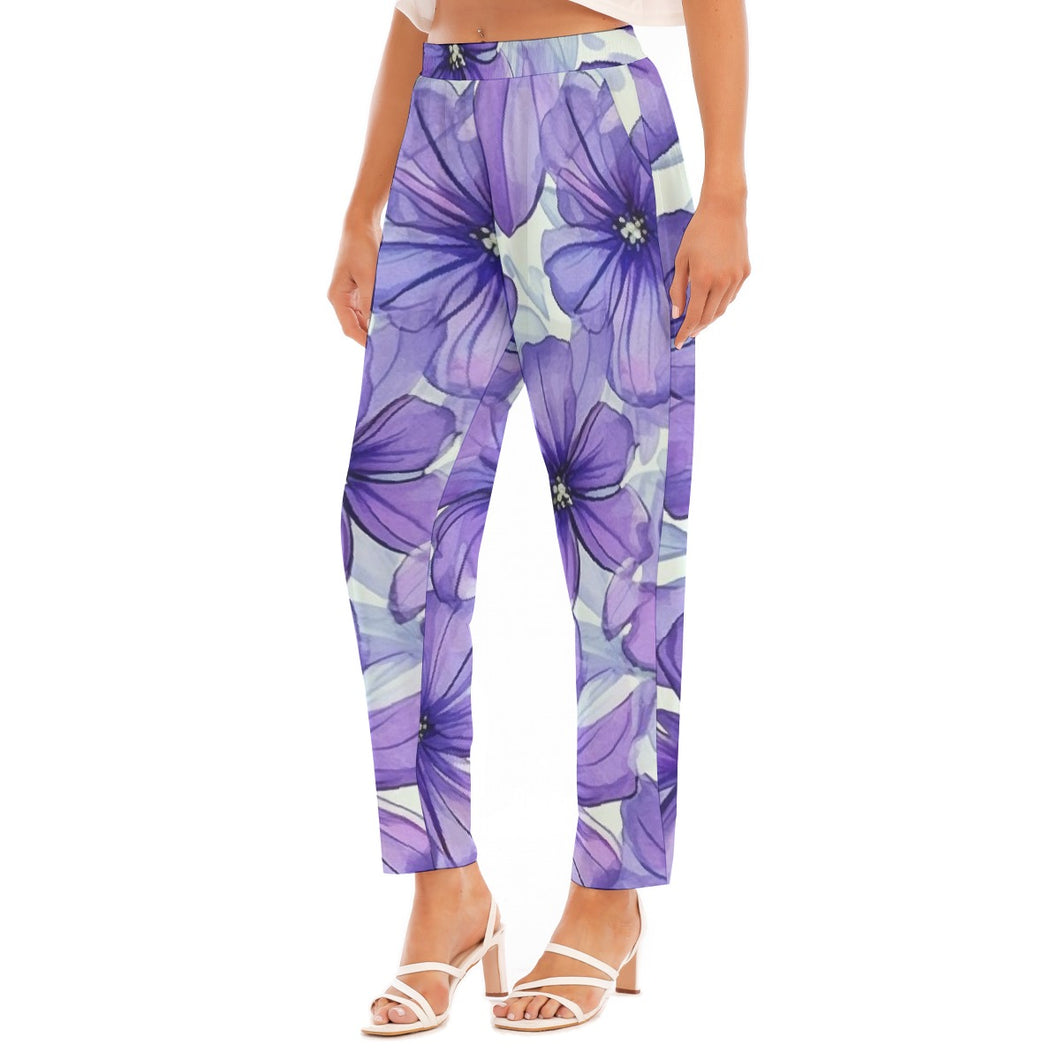 All-Over Print Women's Loose Straight-leg Pants, large purple blended flowers