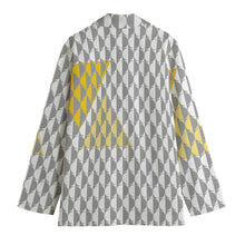 Load image into Gallery viewer, All-Over Print Women&#39;s Leisure Blazer | 245GSM Cotton white, gray, and yellow print
