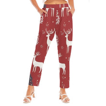 Load image into Gallery viewer, All-Over Print Women&#39;s Loose Straight-leg Pants red and white Christmas print
