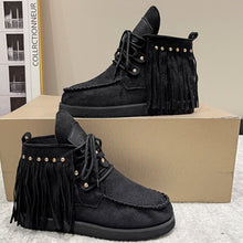 Load image into Gallery viewer, Fringe Studded Round Toe Canvas Boots
