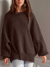 Load image into Gallery viewer, Double Take Side Slit Round Neck Long Sleeve Sweater
