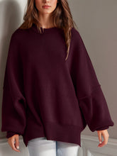 Load image into Gallery viewer, Double Take Side Slit Round Neck Long Sleeve Sweater
