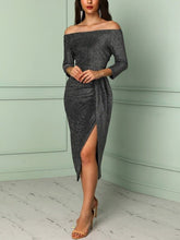 Load image into Gallery viewer, Autumn Winter Russian Off shoulder Split Stretch Dress
