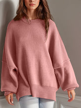 Load image into Gallery viewer, Double Take Side Slit Round Neck Long Sleeve Sweater
