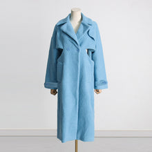 Load image into Gallery viewer, Fall Hollowed out Design Twisted Waist Slimming Long Blue Plush Coat for Women
