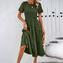 Load image into Gallery viewer, Women Clothing Spring Summer Solid Color Smocking Hollow Out Cutout Dress
