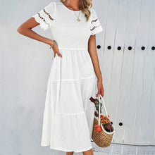 Load image into Gallery viewer, Women Clothing Spring Summer Solid Color Smocking Hollow Out Cutout Dress
