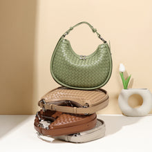 Load image into Gallery viewer, Woven Bag Women Woven Bag Idle Soft Leather Textured Oval Saddle Hand Carrying Selenodont Bag
