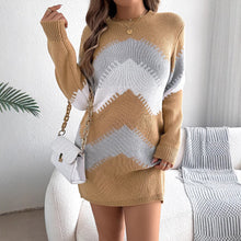 Load image into Gallery viewer, Real Shot Autumn Winter Casual Color Matching Lantern Sleeve Sweater Dress Women Clothing
