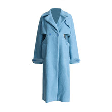 Load image into Gallery viewer, Fall Hollowed out Design Twisted Waist Slimming Long Blue Plush Coat for Women
