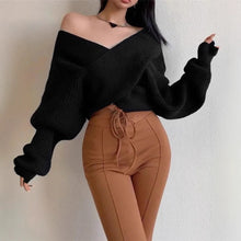 Load image into Gallery viewer, Autumn Winter Cross Irregular Asymmetric Design off Shoulder Loose Fitting Sweater
