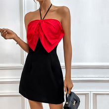 Load image into Gallery viewer, Summer Contrast Color Women Clothing Halter Spaghetti Straps Bow Cocktail Evening Dress
