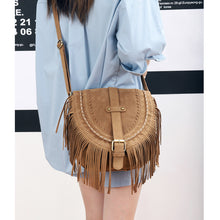 Load image into Gallery viewer, Double Sided Suede Handmade Large Capacity Tassel Bag Women Retro Khaki Ethnic Messenger Bag
