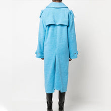 Load image into Gallery viewer, Fall Hollowed out Design Twisted Waist Slimming Long Blue Plush Coat for Women
