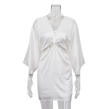 Load image into Gallery viewer, Summer White Satin Deep V neck Hollow Out Cutout Twisted Three Quarter Sleeve Tight Dress
