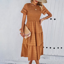 Load image into Gallery viewer, Women Clothing Spring Summer Solid Color Smocking Hollow Out Cutout Dress
