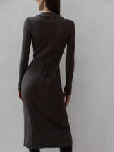 Load image into Gallery viewer, Tied Collared Neck Long Sleeve Sweater Dress
