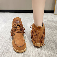 Load image into Gallery viewer, Fringe Studded Round Toe Canvas Boots
