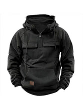 Load image into Gallery viewer, Men&#39;s hooded solid color sports multi-pocket leather sweatshirt jacket
