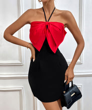 Load image into Gallery viewer, Summer Contrast Color Women Clothing Halter Spaghetti Straps Bow Cocktail Evening Dress
