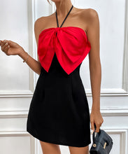 Load image into Gallery viewer, Summer Contrast Color Women Clothing Halter Spaghetti Straps Bow Cocktail Evening Dress
