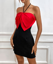 Load image into Gallery viewer, Summer Contrast Color Women Clothing Halter Spaghetti Straps Bow Cocktail Evening Dress
