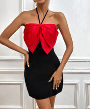 Load image into Gallery viewer, Summer Contrast Color Women Clothing Halter Spaghetti Straps Bow Cocktail Evening Dress
