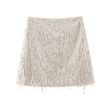 Load image into Gallery viewer, Winter Women Clothing Fashionable All Match Sequined Tassel Half Length Mini Skirt
