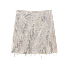 Load image into Gallery viewer, Winter Women Clothing Fashionable All Match Sequined Tassel Half Length Mini Skirt
