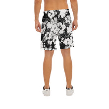 Load image into Gallery viewer, All-Over Print Men&#39;s Beach Shorts With Elastic Waist summer vibes b/w print flowers
