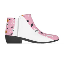 Load image into Gallery viewer, Women&#39;s Fashion Boots 358 pink, and white Halloween print
