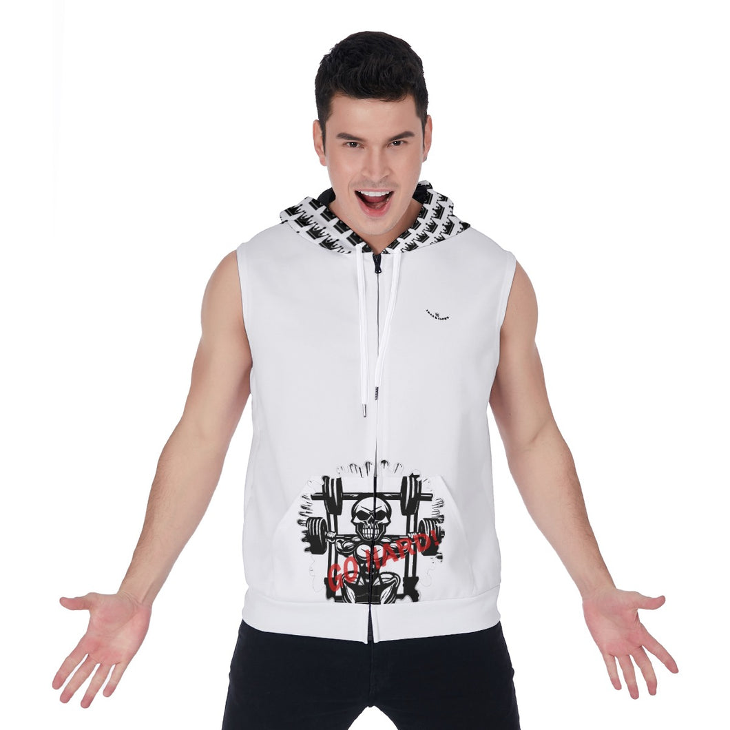 All-Over Print Men's Zipper-Up Sleeveless Hoodie go hard fitness