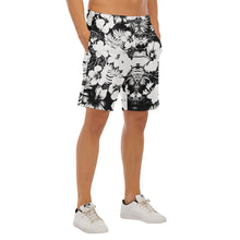 Load image into Gallery viewer, All-Over Print Men&#39;s Beach Shorts With Elastic Waist summer vibes b/w print flowers
